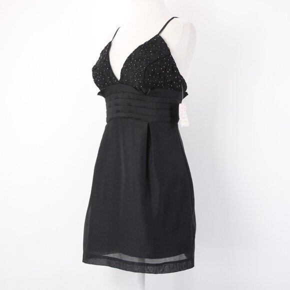 Free People Dress Sz 4 Black Beaded V Neck Lined Cotton Polyester Dress - Picture 4 of 15